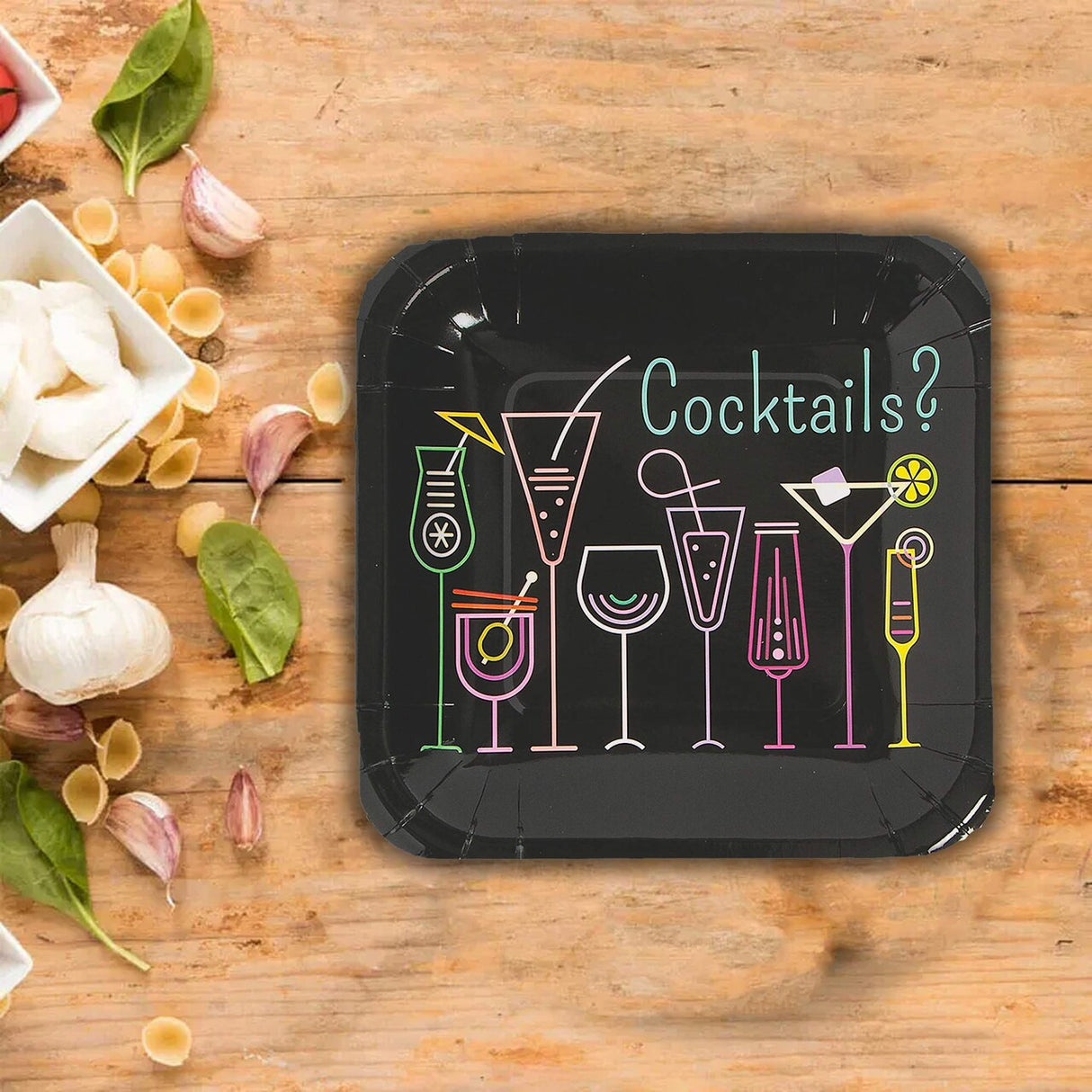 Cocktail Party Paper Dessert Plates 8 Ct. Neon Design for Girls’ Night