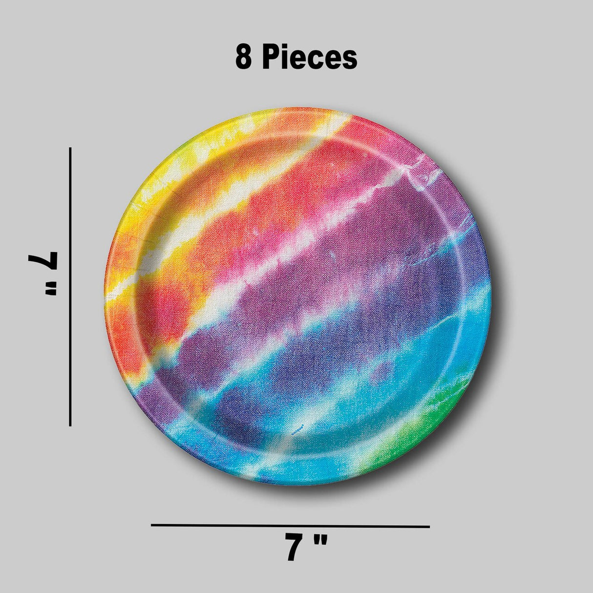 8 Count 6¾" Tie-Dye Disposable Paper Dessert Plates Retro 60s & 70s Party Tableware