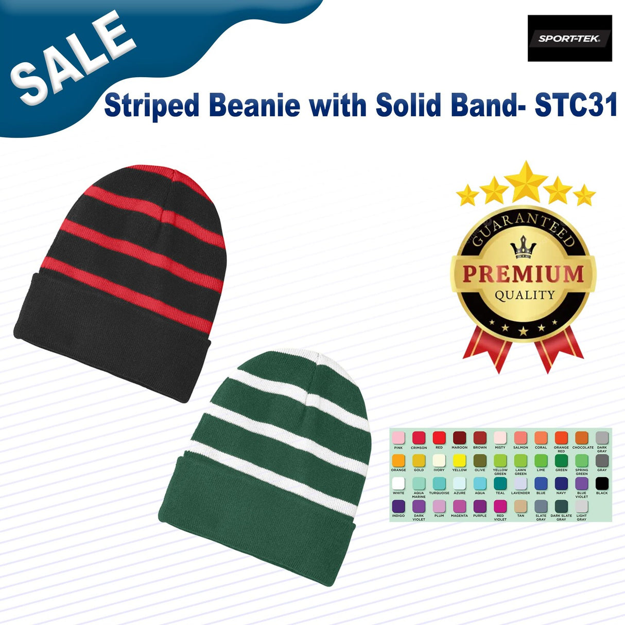 Sport-Tek® Striped Beanie with Solid Band