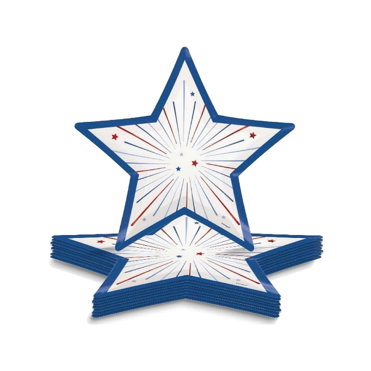 Patriotic USA Star Shaped 9.25" Dinner Platesw Foil Stamping 8ct
