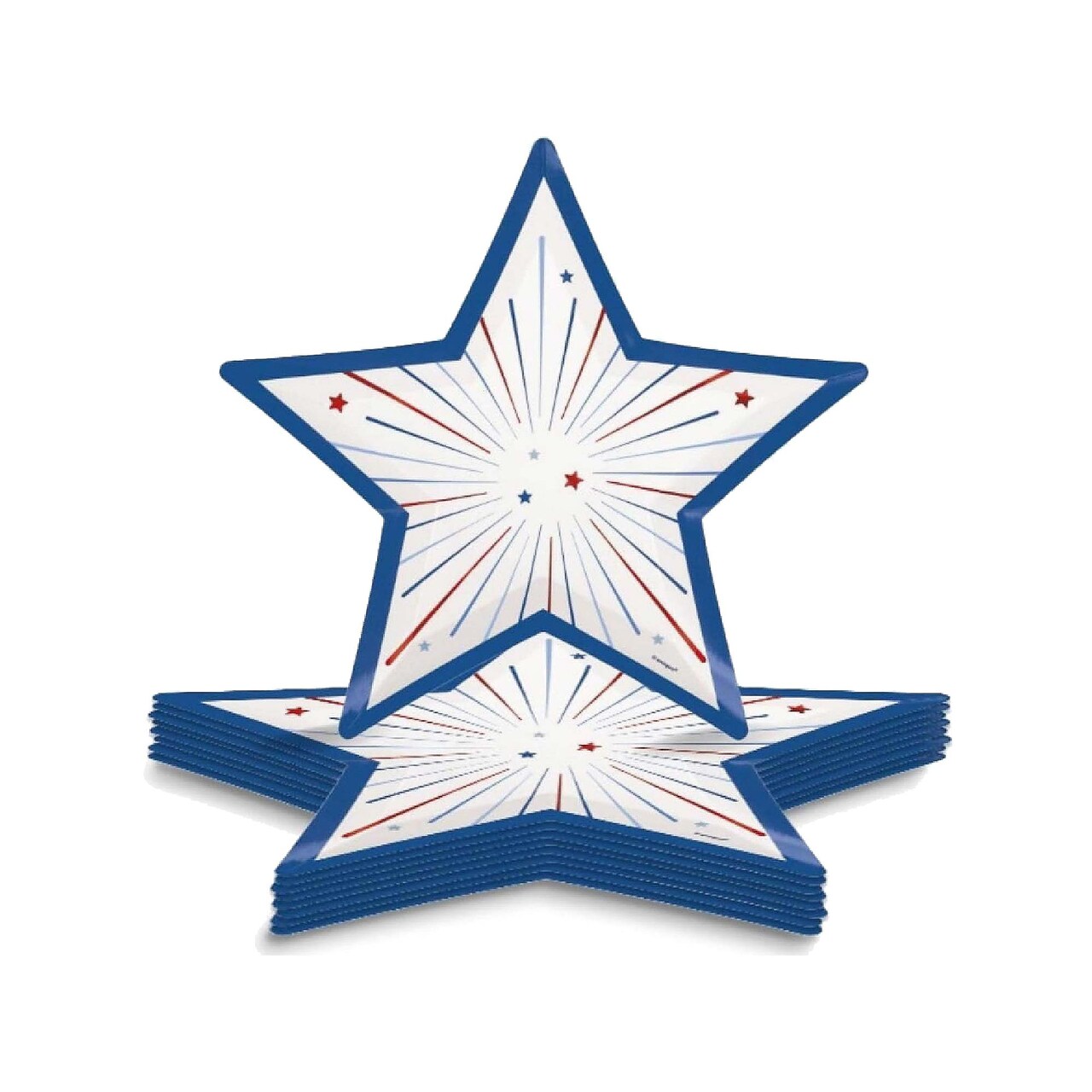 Patriotic USA Star Shaped 9.25" Dinner Platesw Foil Stamping 8ct