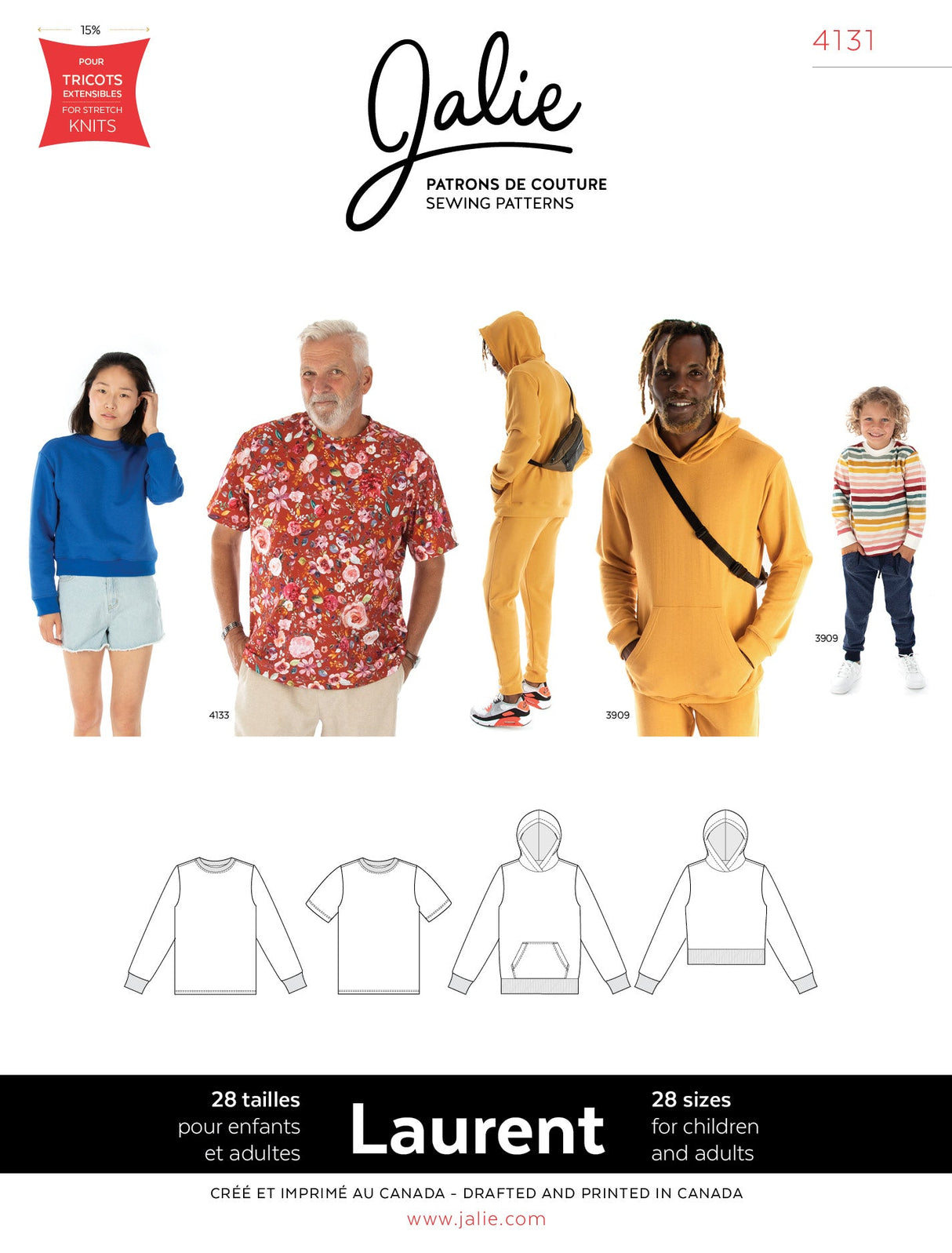 Sewing Pattern Laurent T-Shirt, Pullover, and Hoodie by Jalie