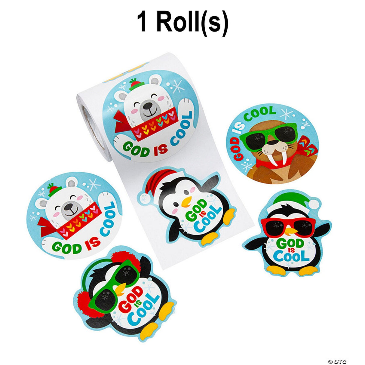 God is Cool Penguin Sticker Roll 100 Pc.