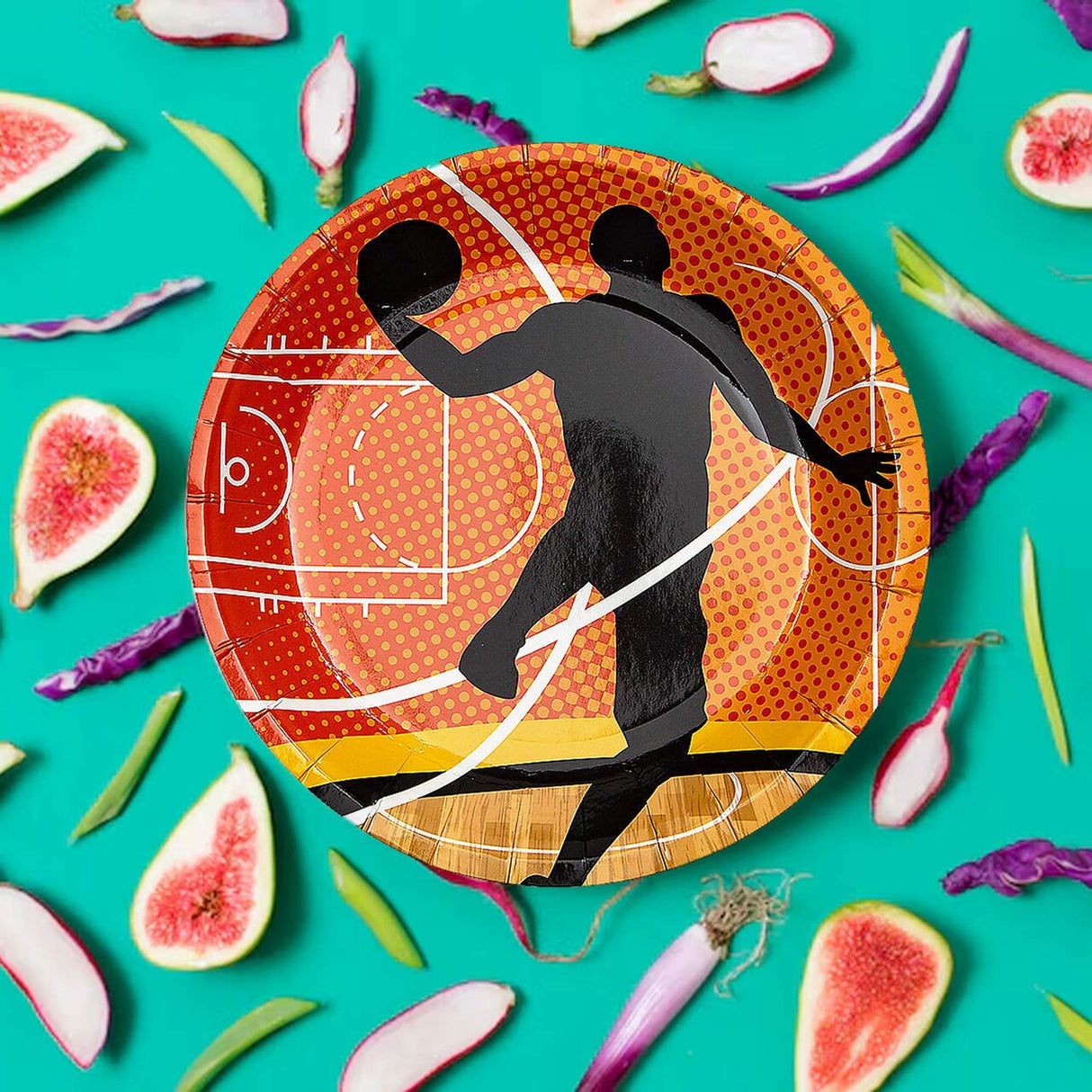 8 Ct. Basketball Party Silhouette Paper Dessert Plates 7 1/4" Disposable Plates, Sports-Themed Birthday Tableware