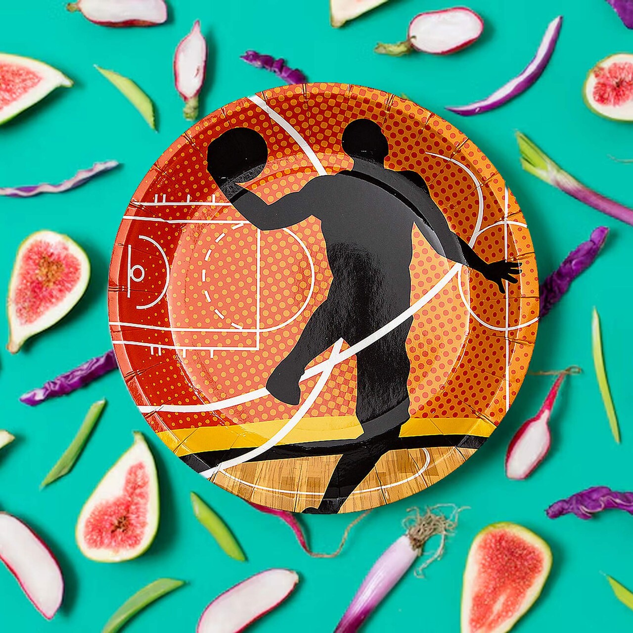 8 Ct. Basketball Party Silhouette Paper Dessert Plates 7 1/4" Disposable Plates, Sports-Themed Birthday Tableware