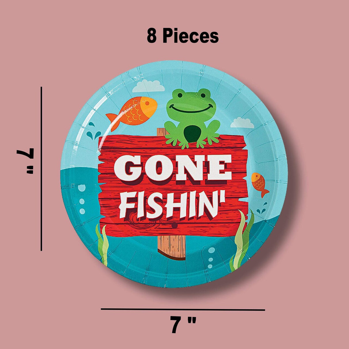 8 Ct. Little Fisherman Gone Fishin’ Paper Dessert Plates 7" Disposable Plates Fishing Theme Party Tableware