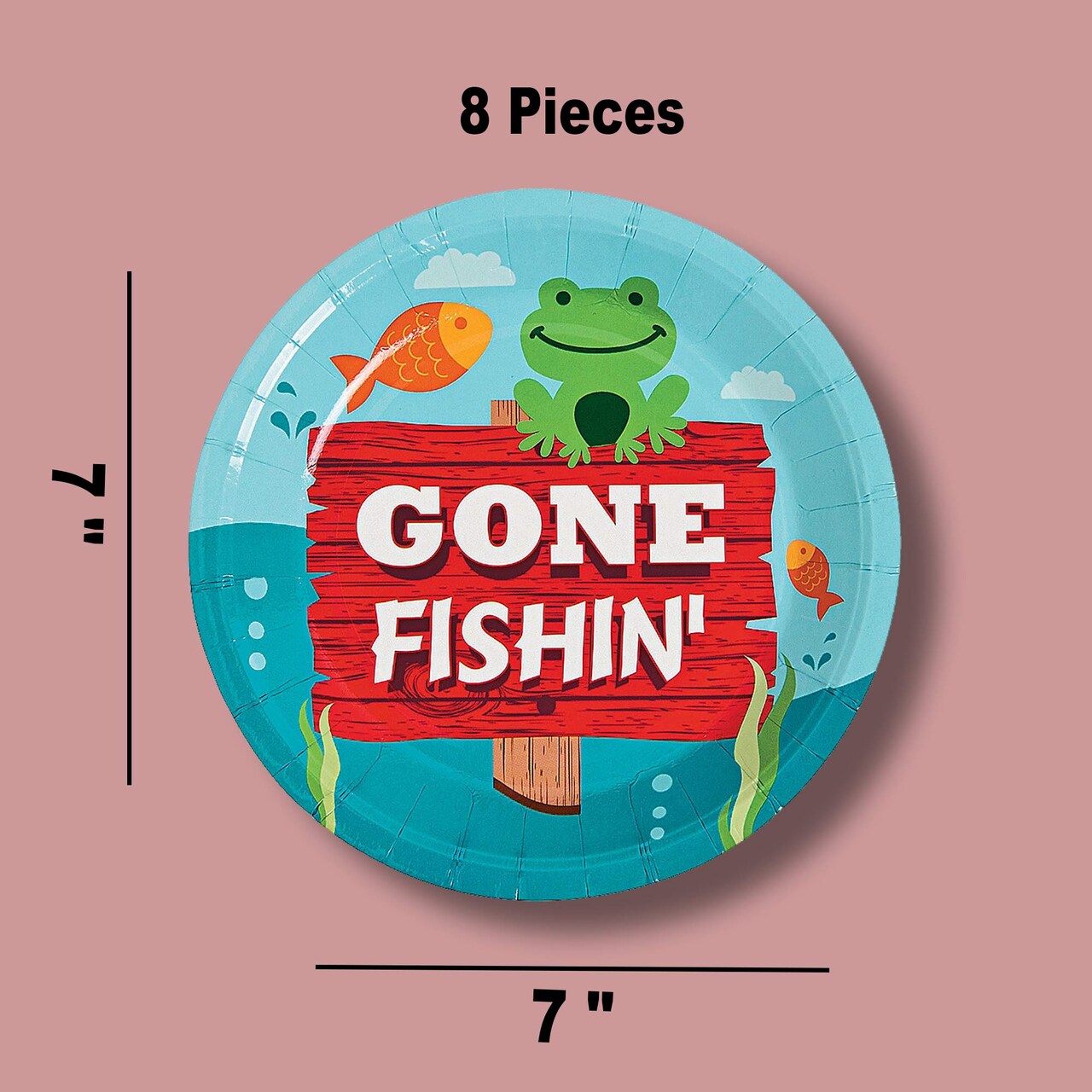 8 Ct. Little Fisherman Gone Fishin’ Paper Dessert Plates 7" Disposable Plates Fishing Theme Party Tableware