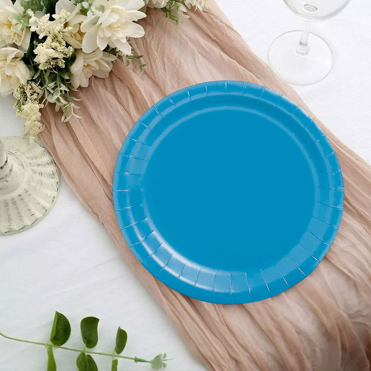 24 Count Solid Color Turquoise Round Paper Dessert Plates 7 Inch for Parties and Events