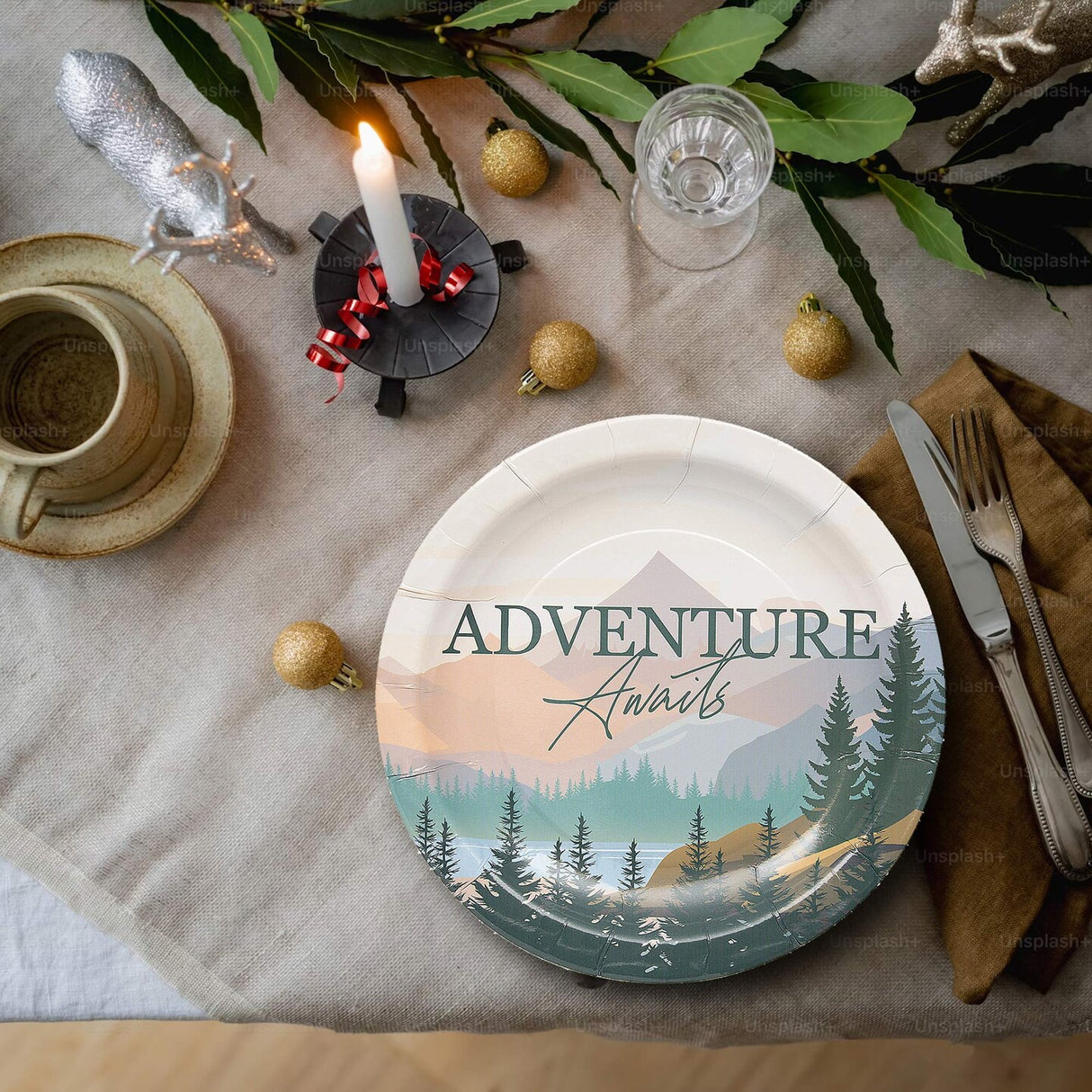 8 Count Adventure Awaits Alpine Mountain Paper Dinner Plates for Graduation and Party Events 9"