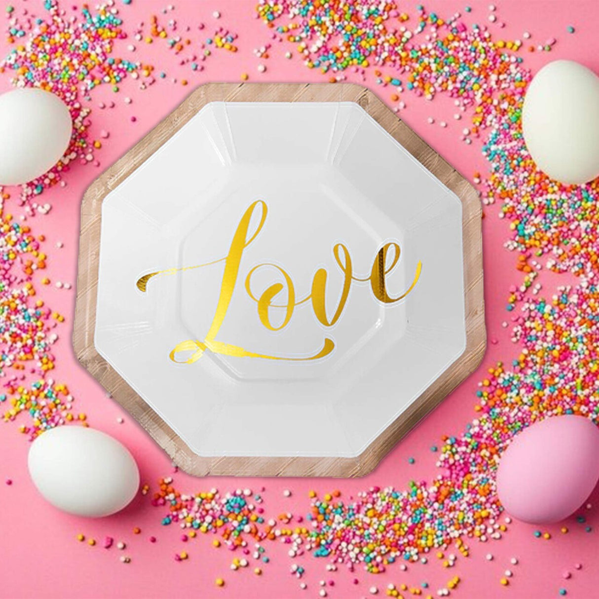 8 Ct. Rustic Wedding Octagon Paper Dessert Plates