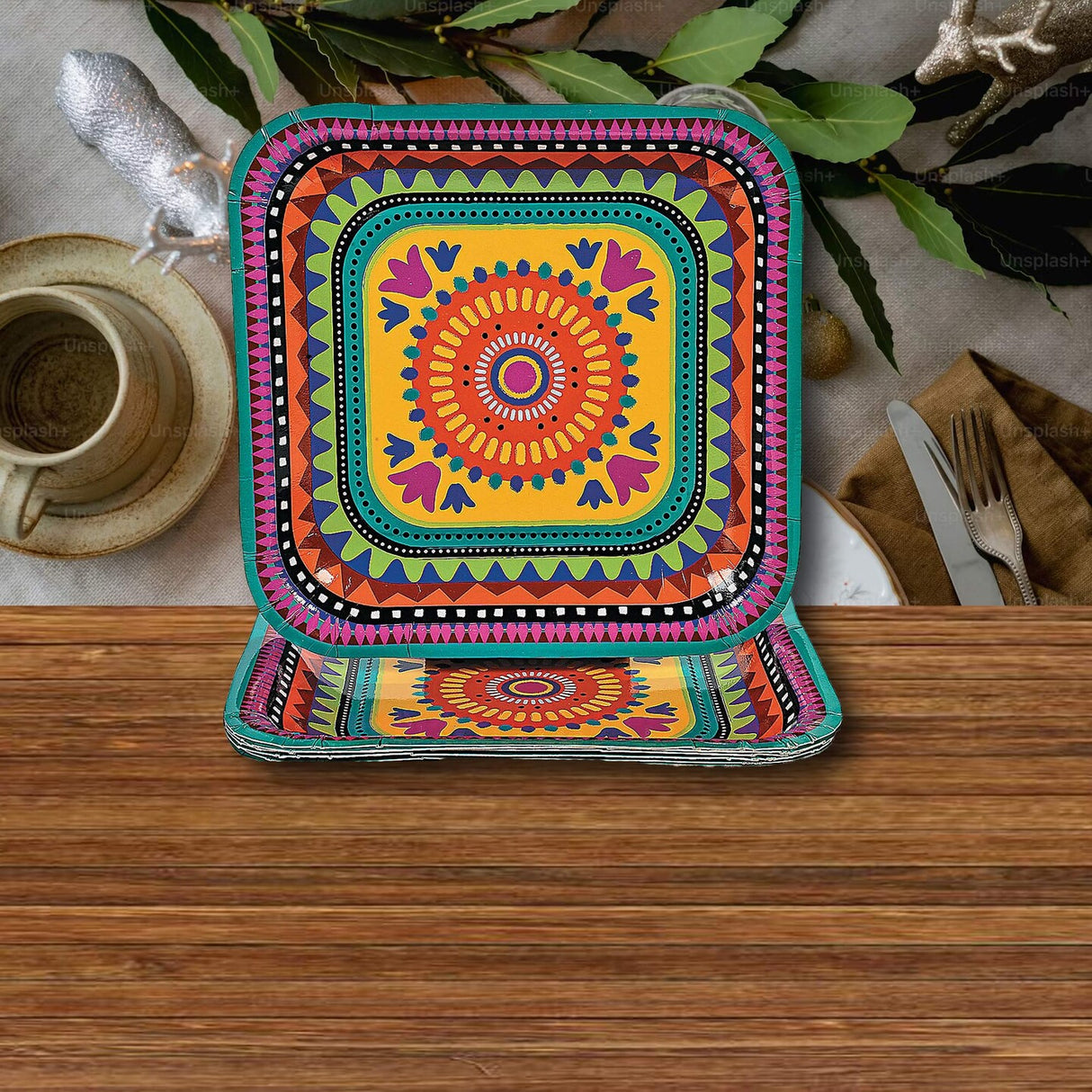 8 Count Fiesta Theme Disposable Paper Dinner Plates 9"