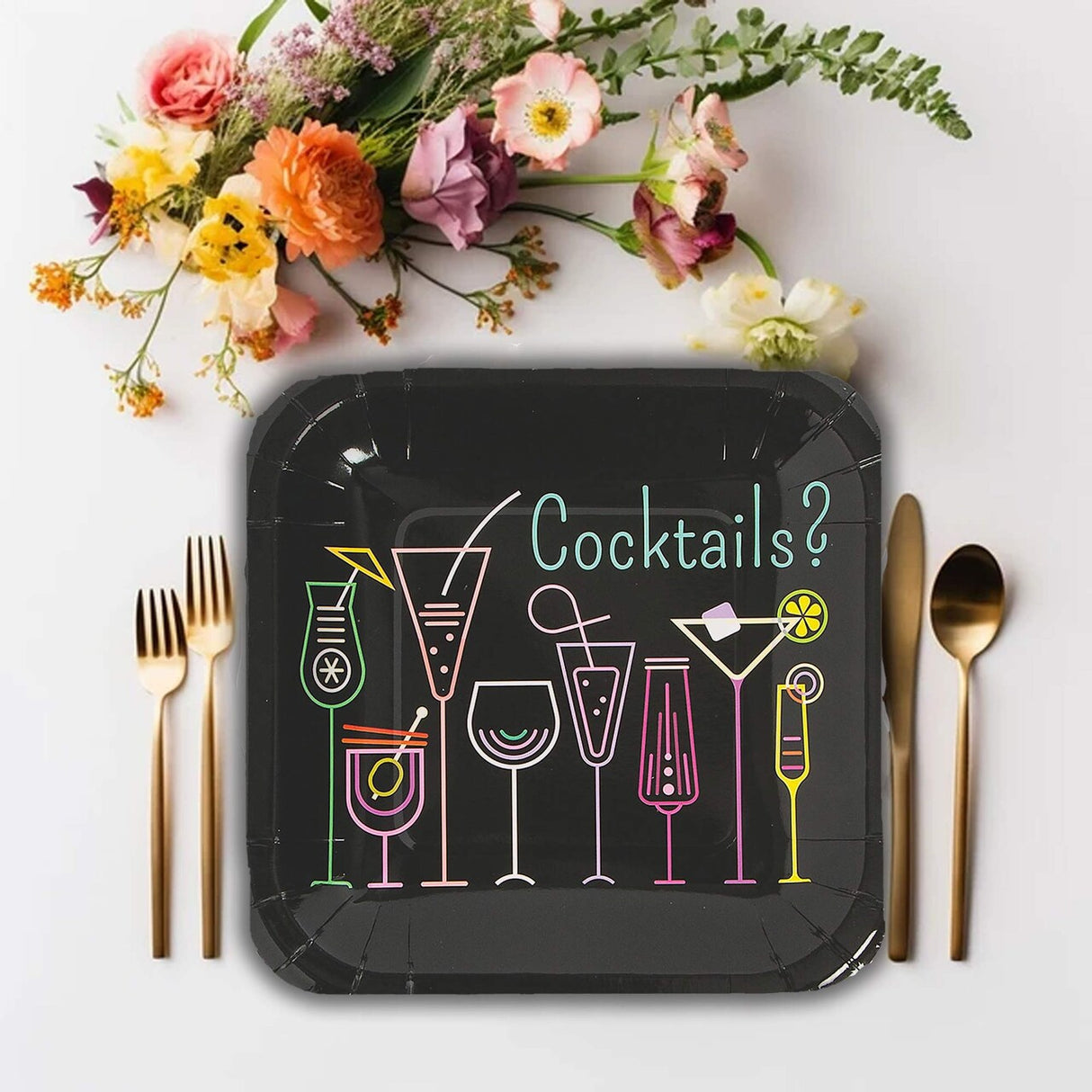 Cocktail Party Paper Dessert Plates 8 Ct. Neon Design for Girls’ Night