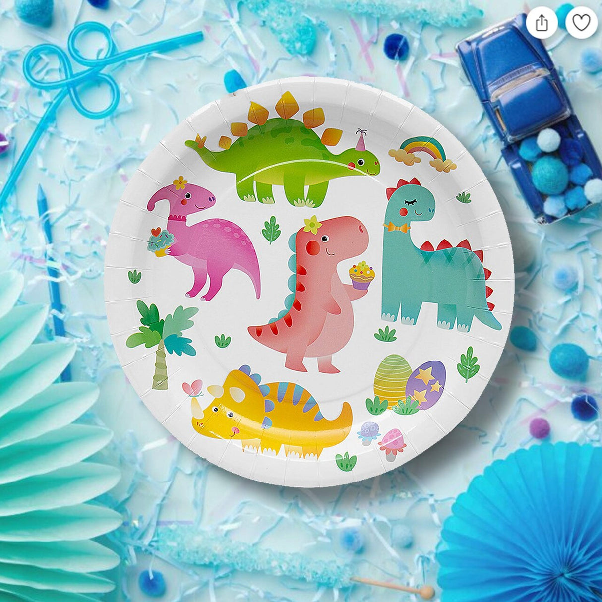 8 Ct. Pastel Dinosaur Dessert Plates Adorable 7" Paper Plates for Dino-Themed Celebrations