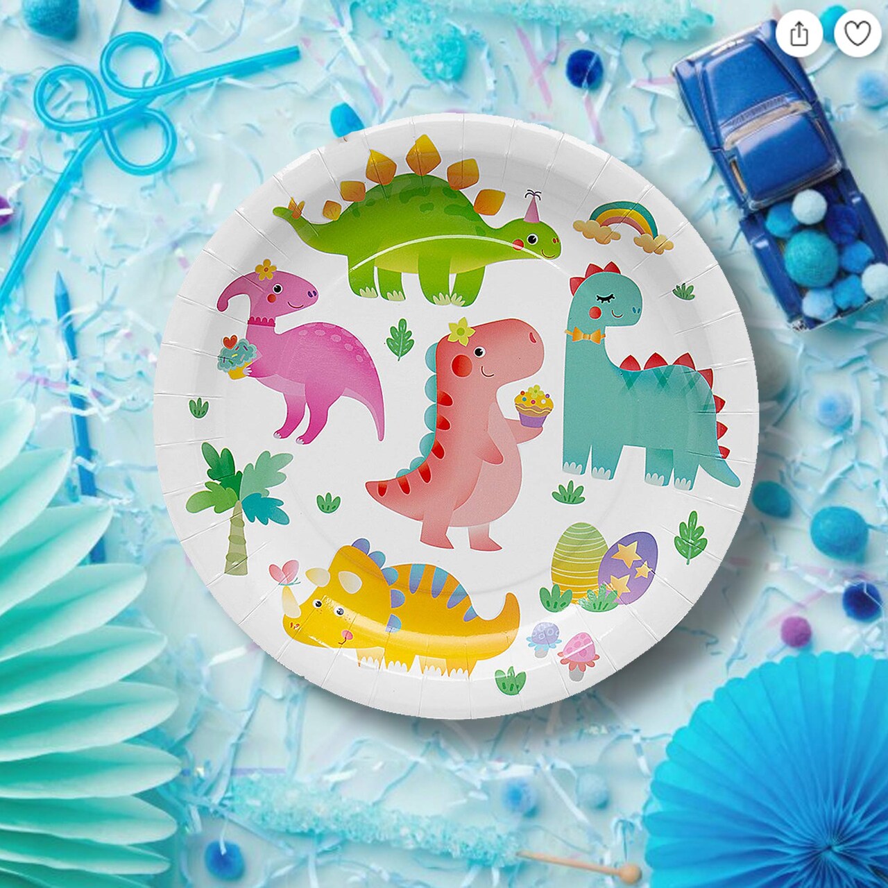 8 Ct. Pastel Dinosaur Dessert Plates Adorable 7" Paper Plates for Dino-Themed Celebrations