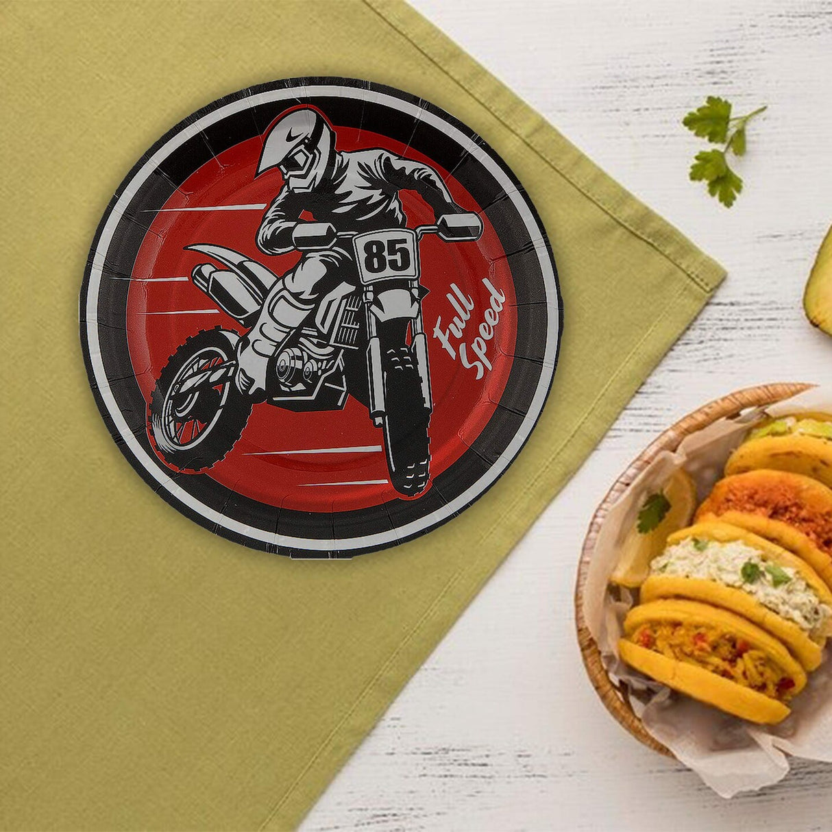 8 Count 7 1/4" Motocross Party Round Disposable Dessert Plates Full Speed Design