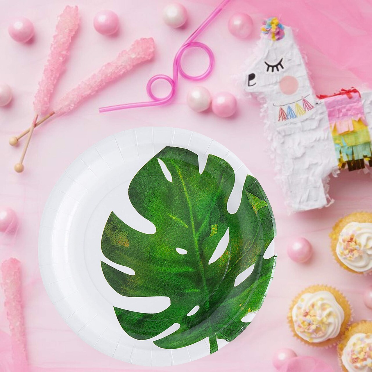 8 Ct. Palm Leaf Paper Dessert Plates 7" Disposable Plates,Tropical Luau Party Supplies