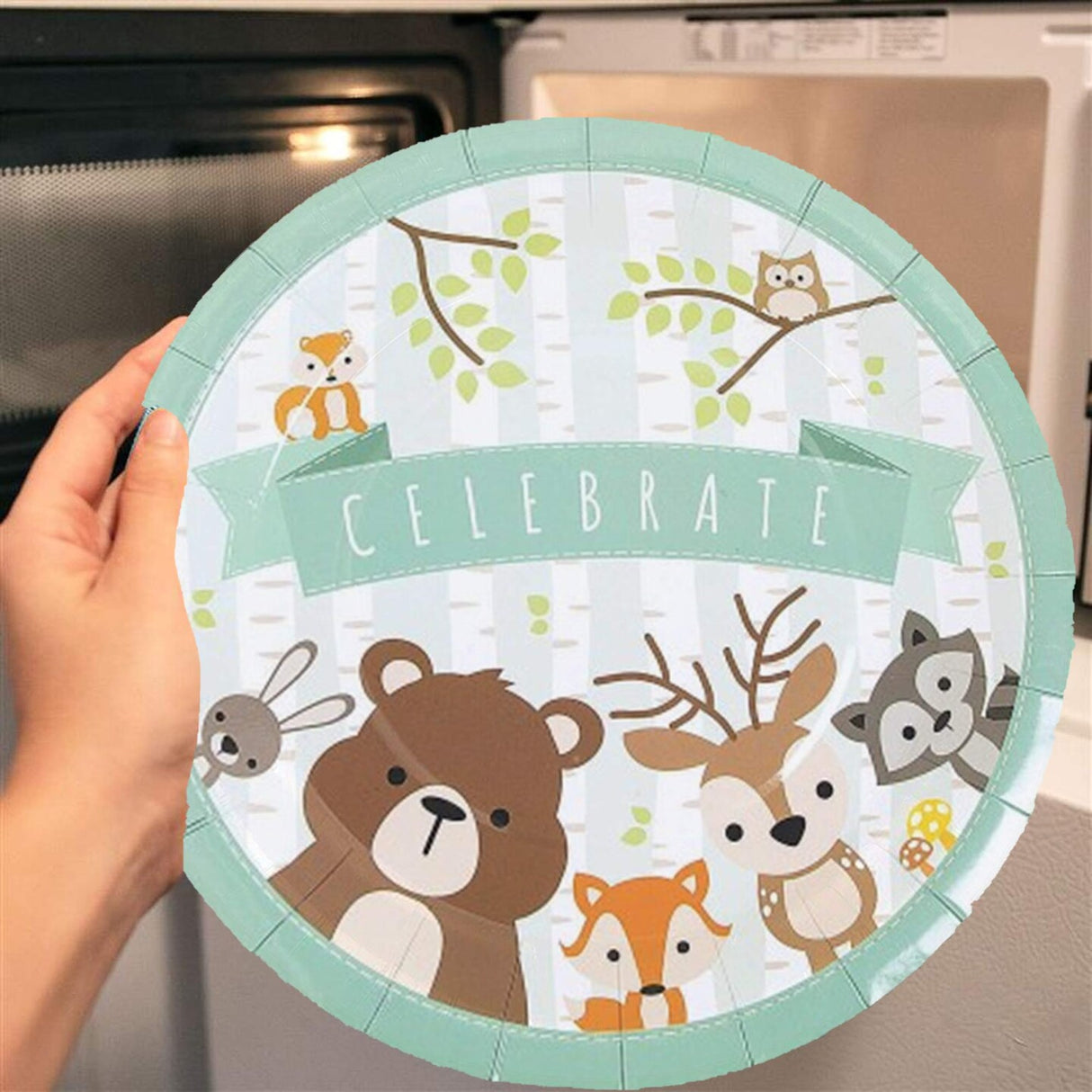 8 Count Woodland Animal Paper Dinner Plates for Birthday Baby Shower Party 9 1/4 Inch
