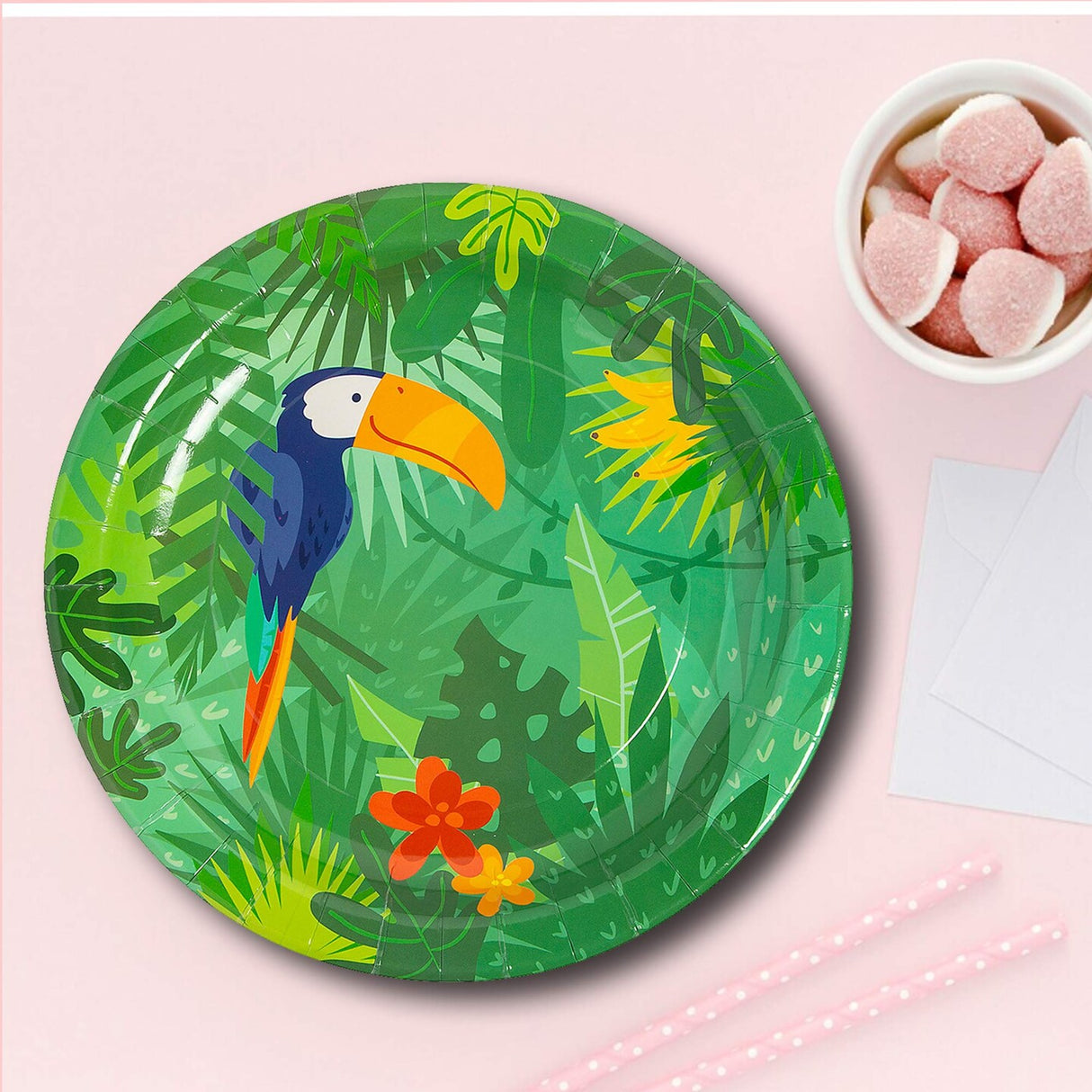 8 Count Toucan Jungle Paper Plates 9 Inch Tropical Luau Party Supplies
