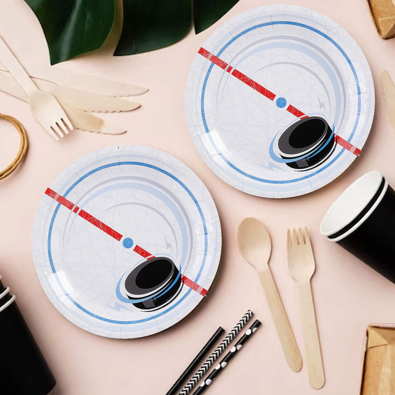 8 Ct. Hockey Paper Dessert Plates 7.25-Inch Goal Design for Sports Party or Team Events