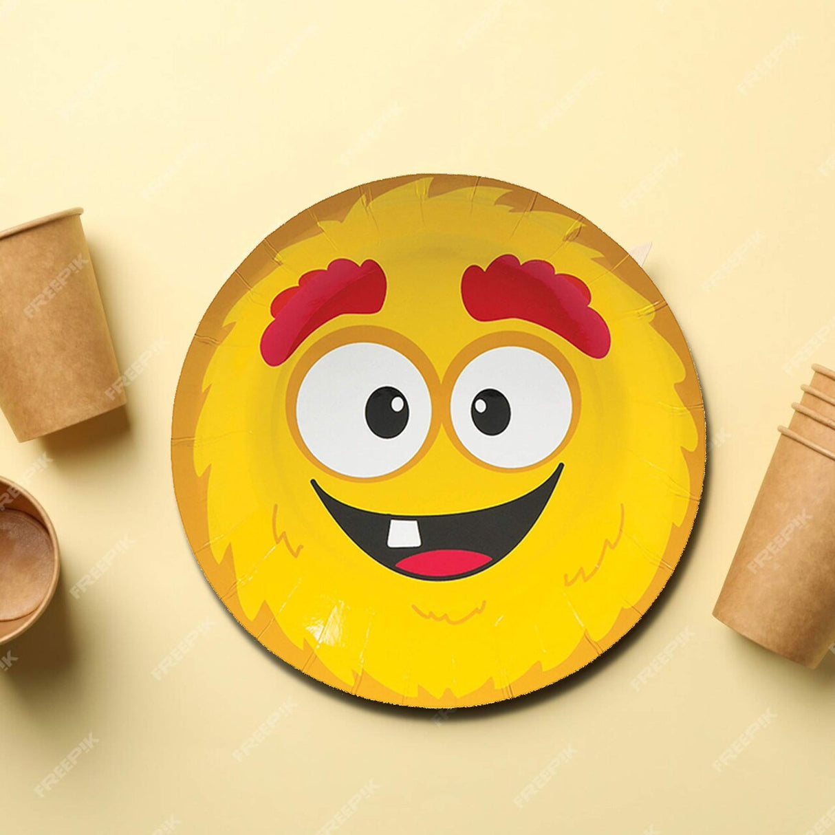 8 Ct. Mini Monster Party Yellow Paper Dessert Plates 7" Disposable Plates Fun Monster Birthday Tableware