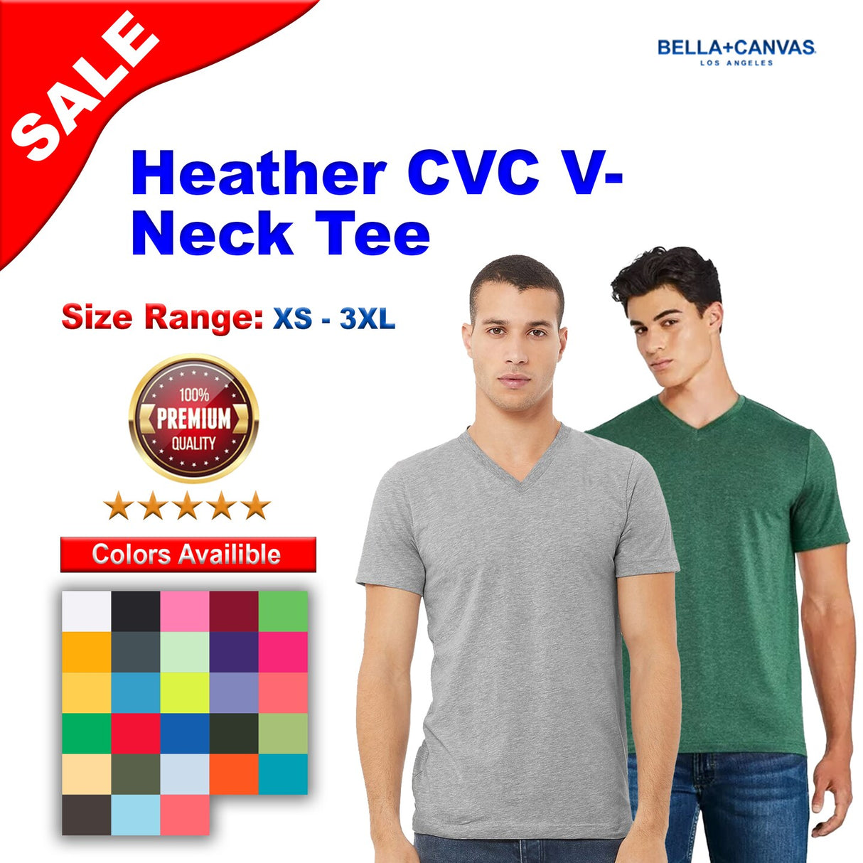 BELLA + CANVAS® Heather CVC Short Sleeve V-Neck Tee