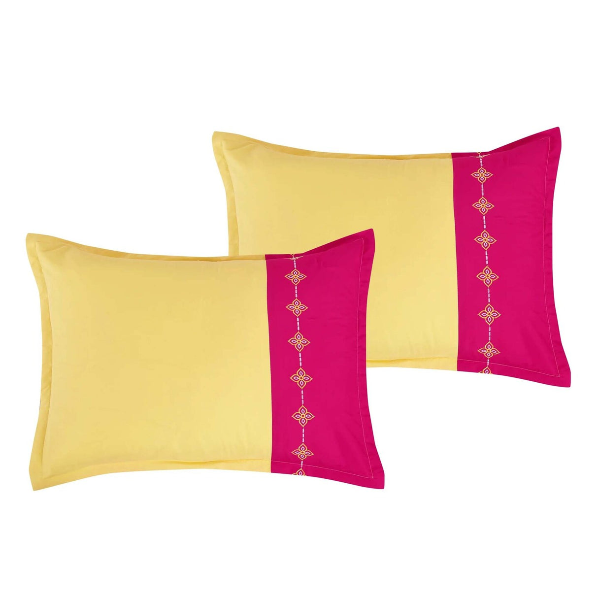 Yellow & Pink Boho Embroidery 7 Pieces Comforter Set
