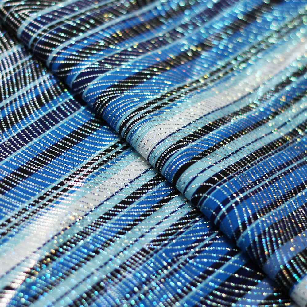 Zulu Stripes Poly Spandex Fabric - Red Multi, Blue Multi, Wide Horizontal Stripes, 58-60" Width (1 Yard)