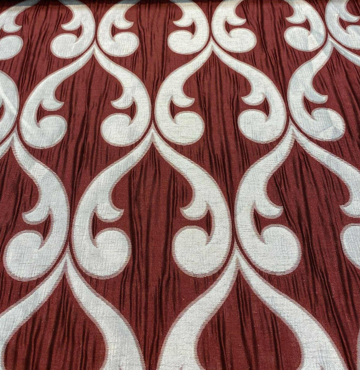 Fleur De Lis Ruby Red Jacquard Reversible Fabric - Ruby Red Fleur De Lis Damask, 58" Width (1 Yard)