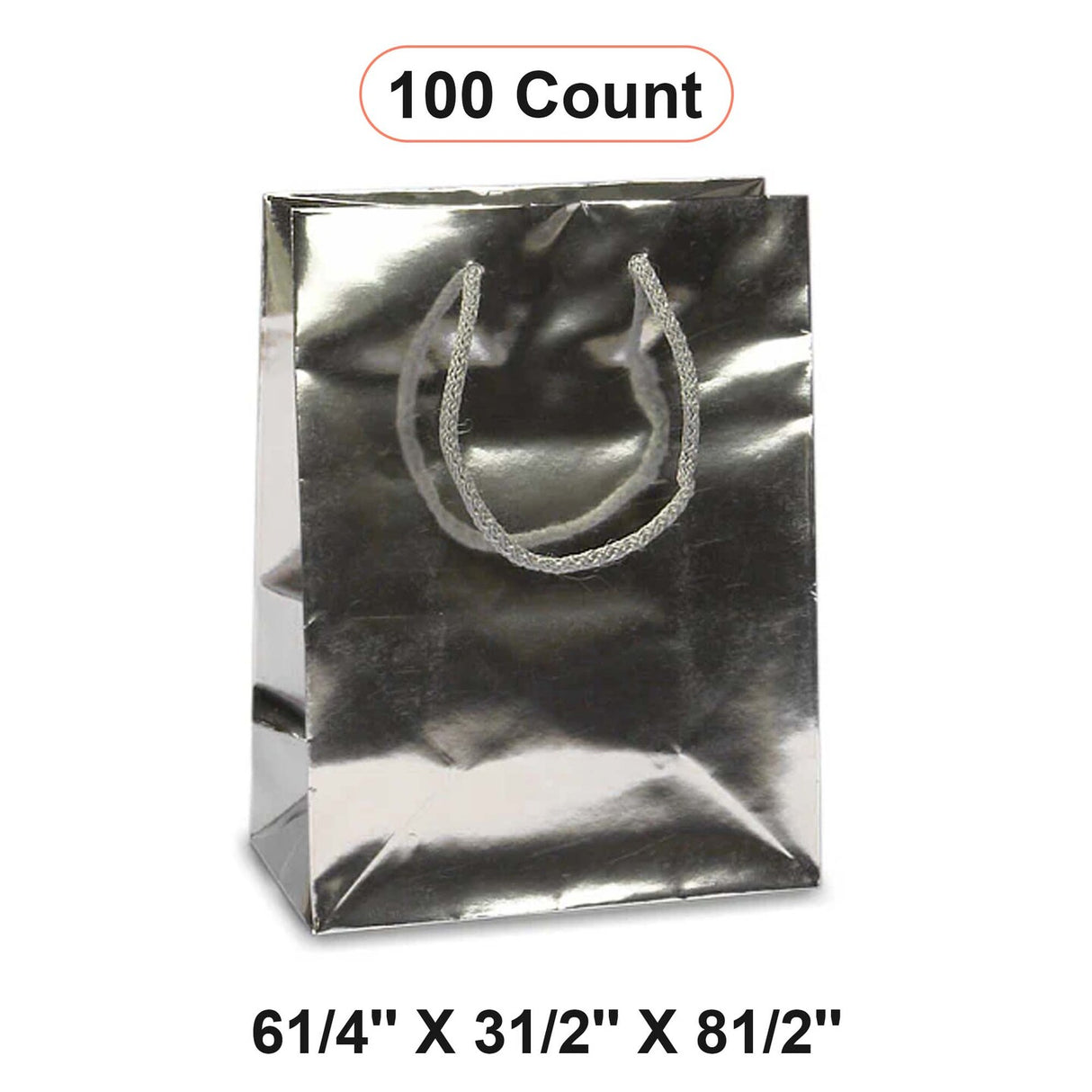 6 1/4'' x 3 1/2'' x 8 1/2'' Metallic Paper Totes for Retail Displays