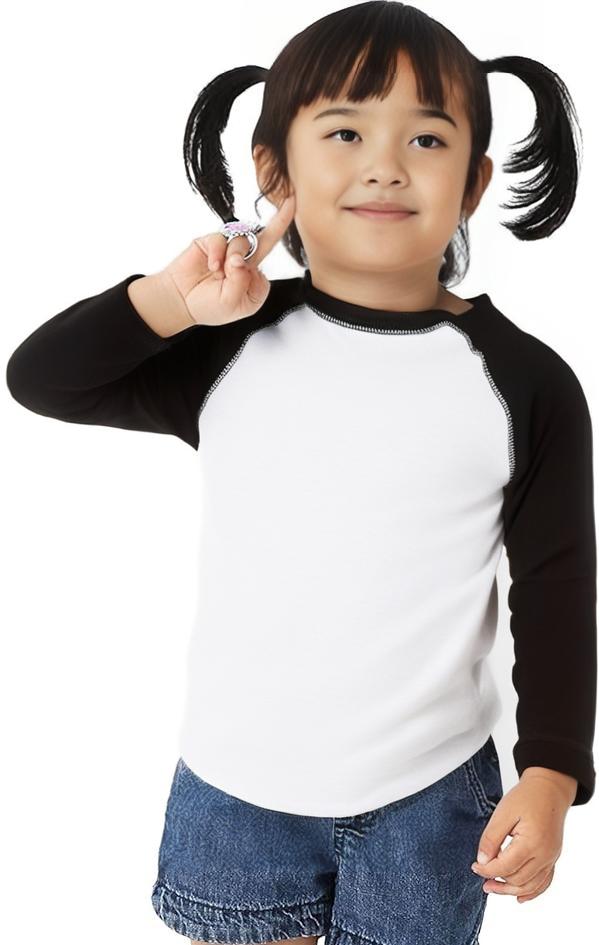 RADYAN® Toddler Baseball Fine Jersey Crew Neck Three-Quarter Sleeve Tee - 3330