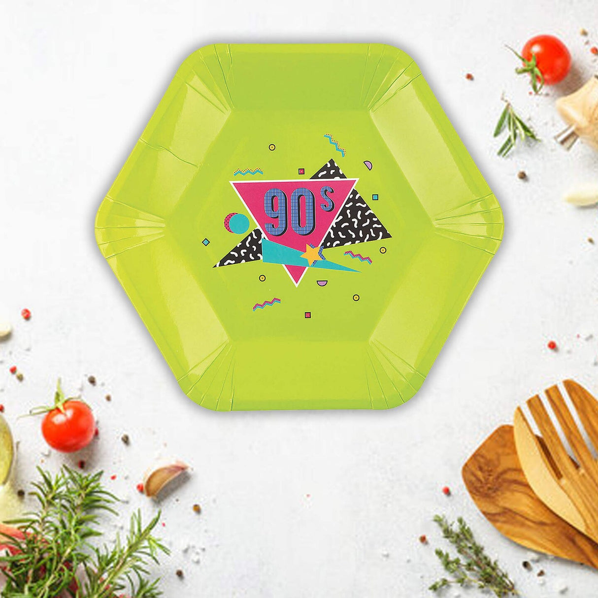 8 Ct. Neon 90s Party Paper Dinner Plates Funky Retro Design 9"