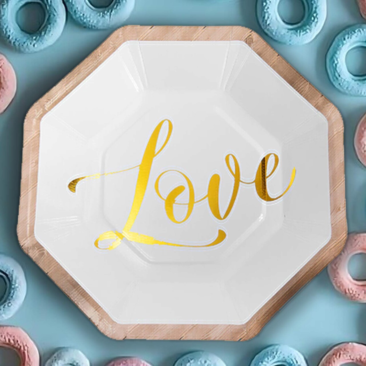 8 Ct. Rustic Wedding Octagon Paper Dessert Plates