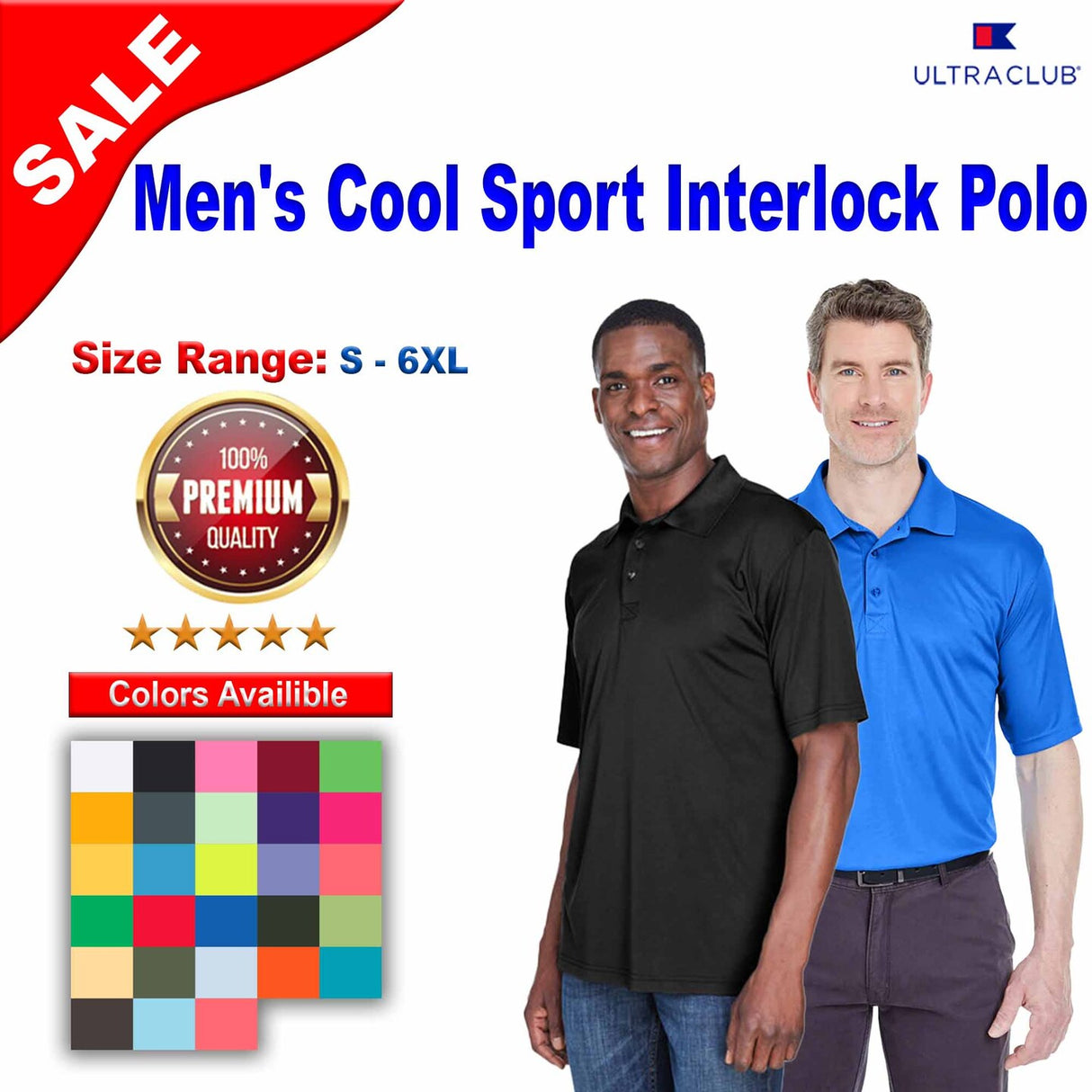 UltraClub® Men's Cool & Dry Sport Performance Interlock Polo
