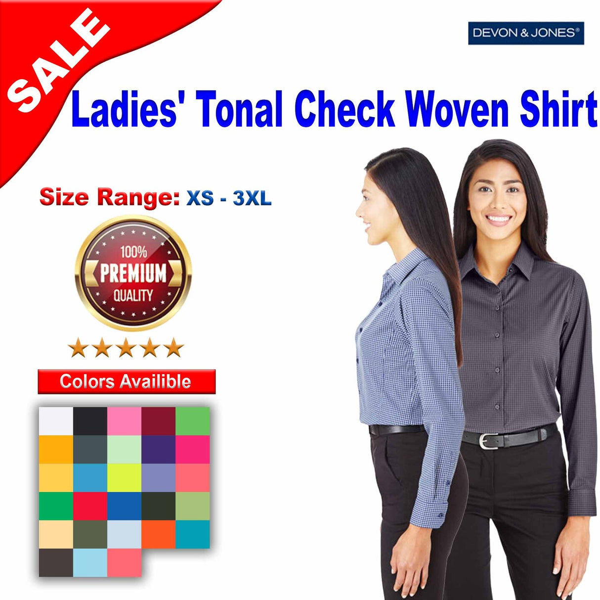 Devon & Jones® CrownLux Performance Ladies Tonal Mini Check Woven Shirt