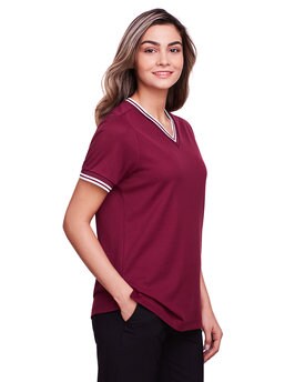Devon & Jones® CrownLux Performance Ladies Plaited Tipped V-Neck Top