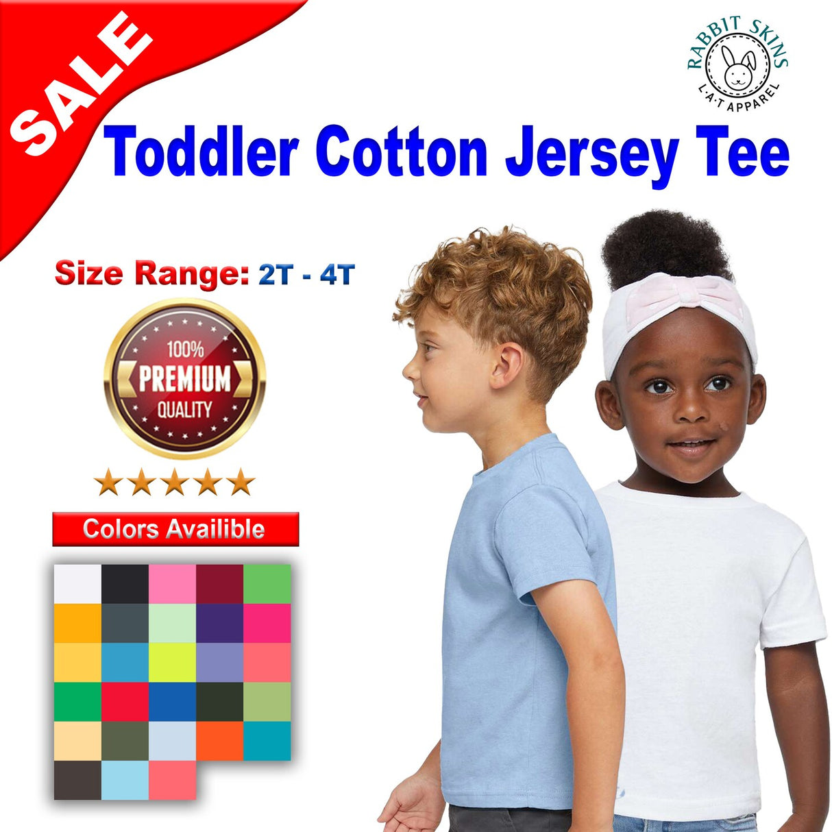 RADYAN® Toddler Cotton Jersey Crew Neck Short Sleeve Tee - 3301T