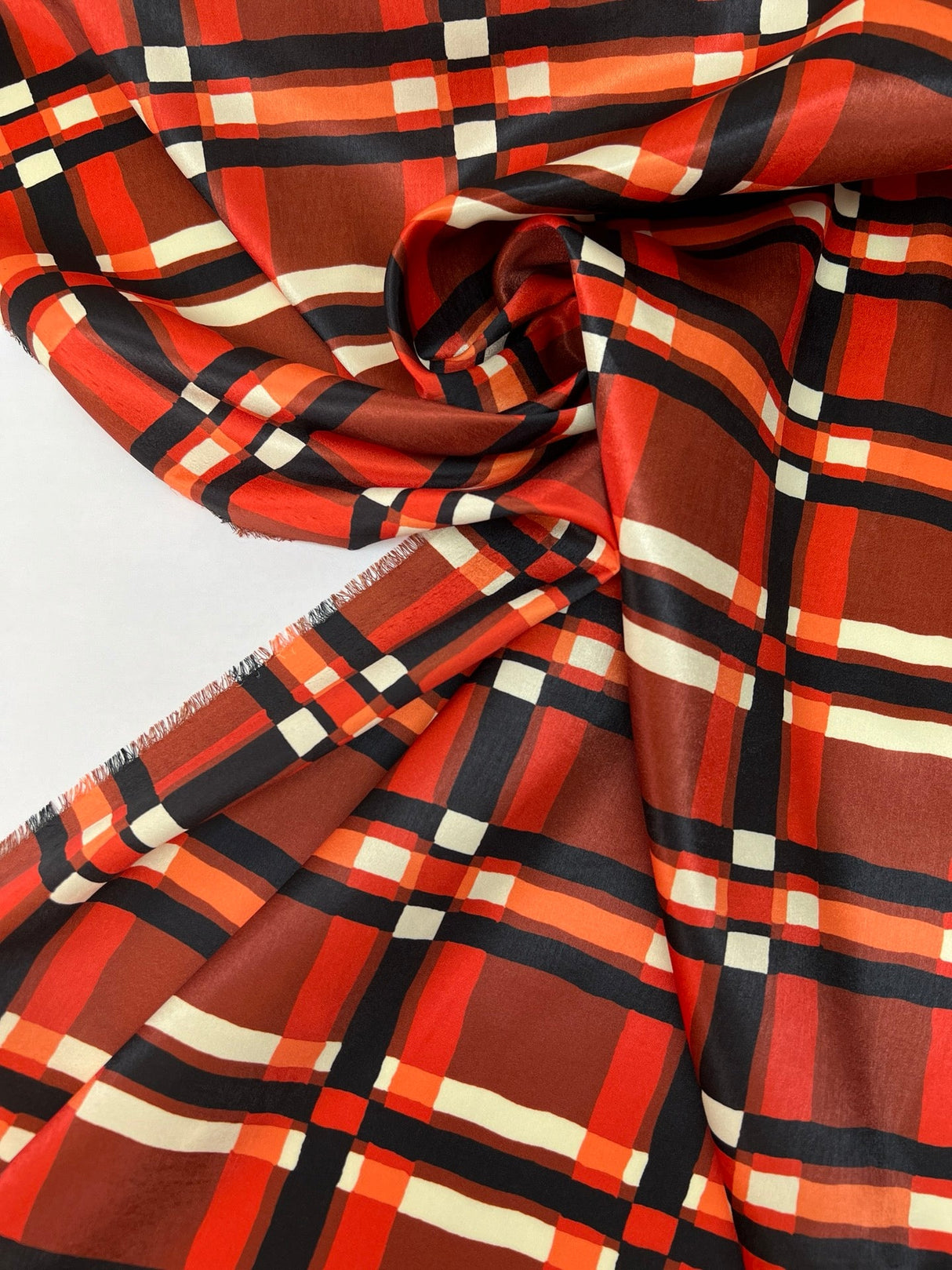 Polyester Sateen Checked Red Brown