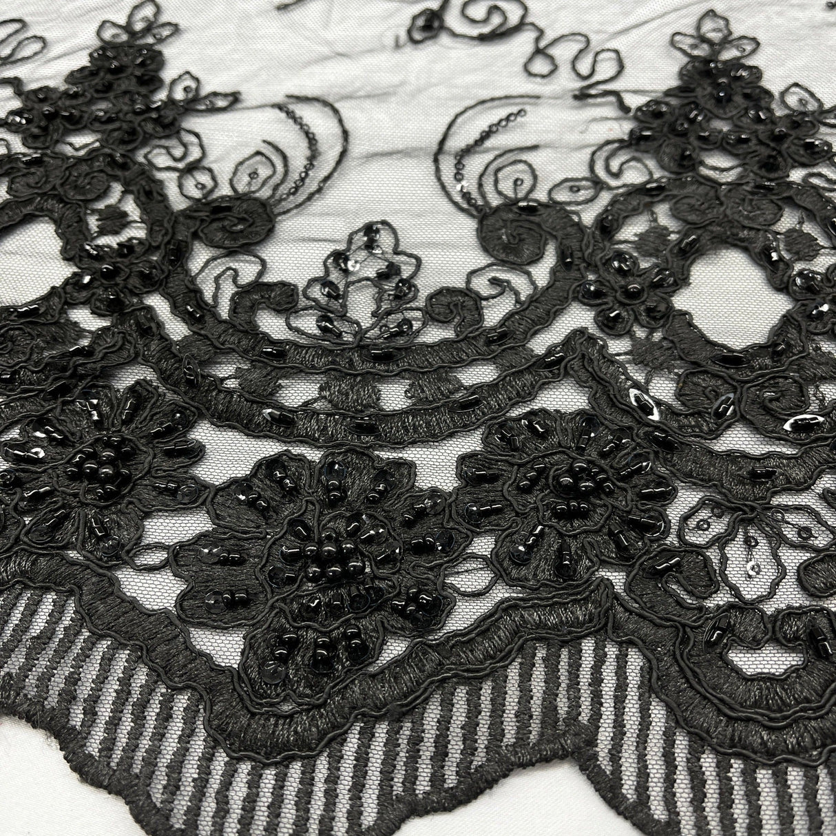 Beaded Corded Bridal Lace Black