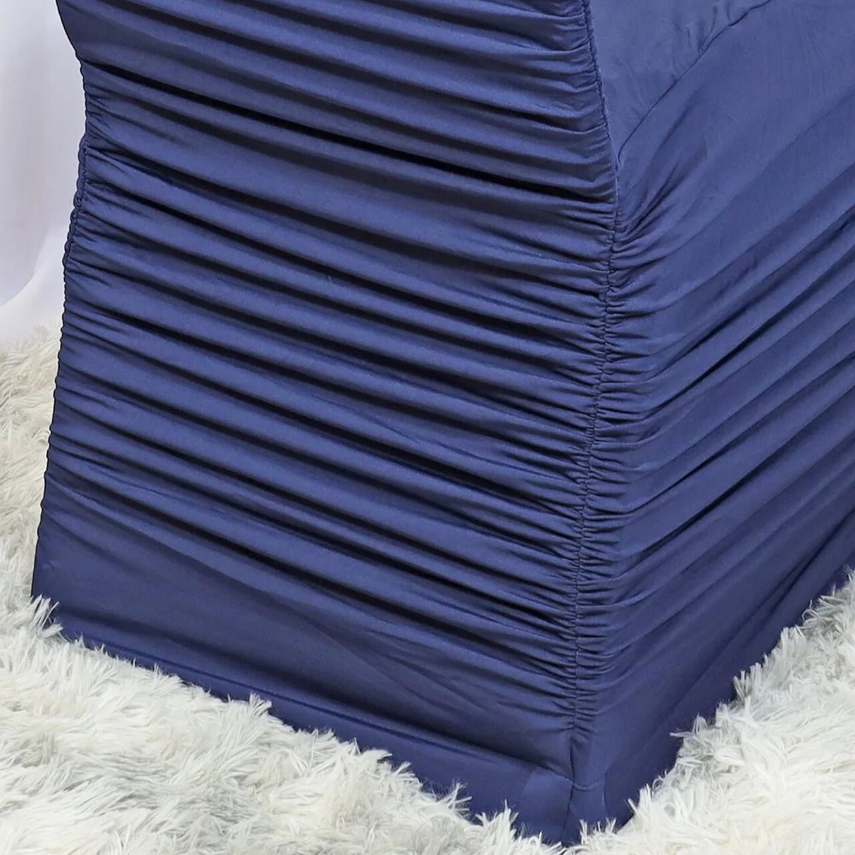 1 Piece Navy Blue Rouge Chair Cover, Ruffled Stretch Spandex for Banquet Chairs