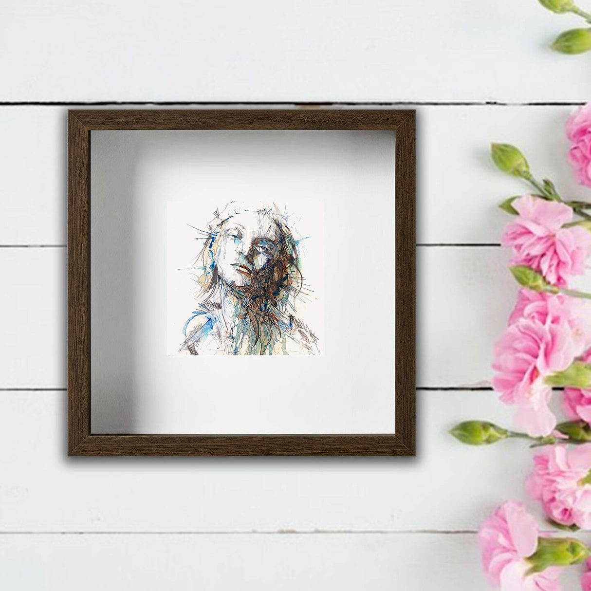 9 ¾x9 ¾" Walnut-Effect Frame with Acid-Free Mat & Plastic Front – Deep Design for Hanging or Standing, ALFTA Hook Compatible