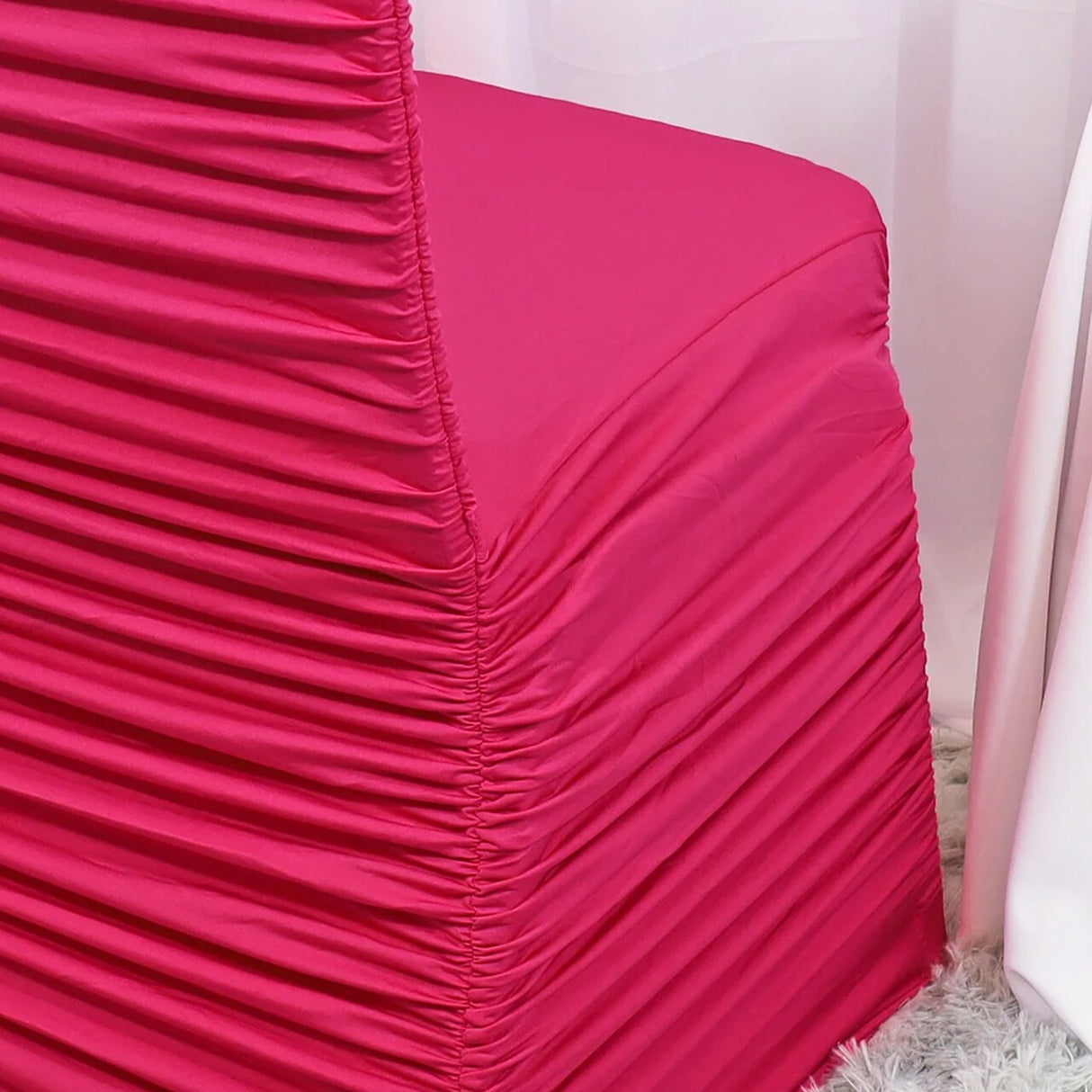 1 Piece Fuchsia Rouge Ruffled Spandex Banquet Chair Cover Stylish Event Decor
