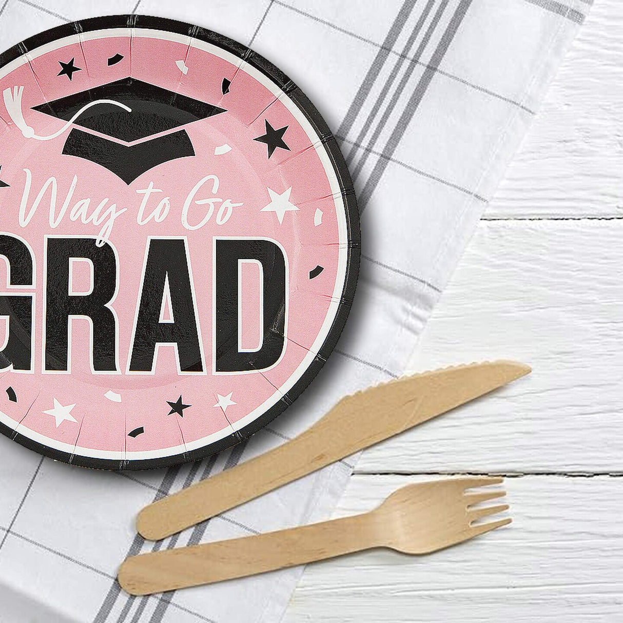 25 Count Pink Graduation Dessert Plates Disposable Party Essentials for Grads 7 1/4 Inch