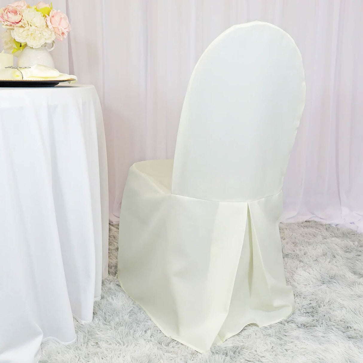 1 Piece Ivory Polyester Banquet Chair Cover, Elegant Slipcover for Weddings & Events
