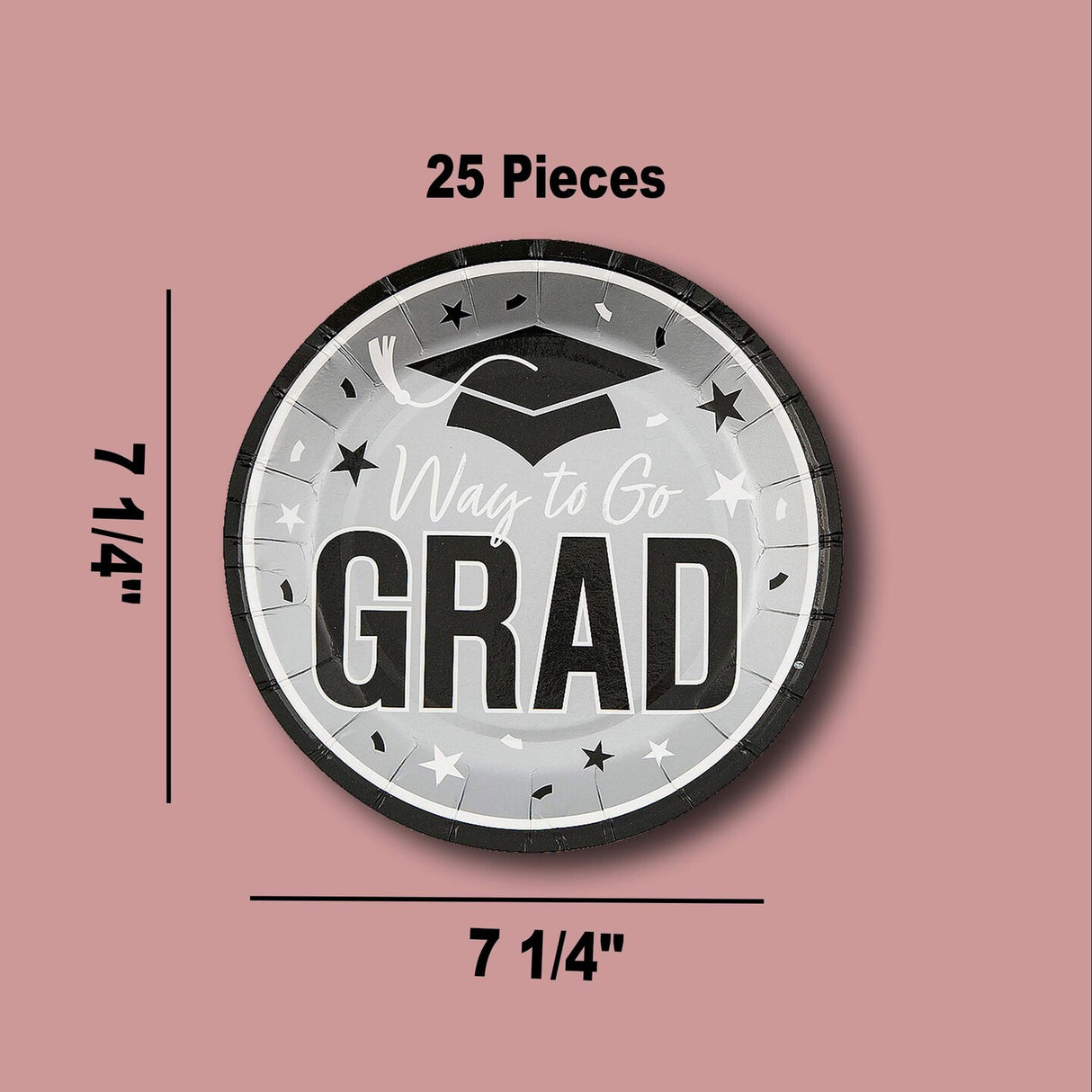 25 Count Silver Way to Go Grad Dessert Plates Party Celebrations for Graduates 7 1/4 Inch