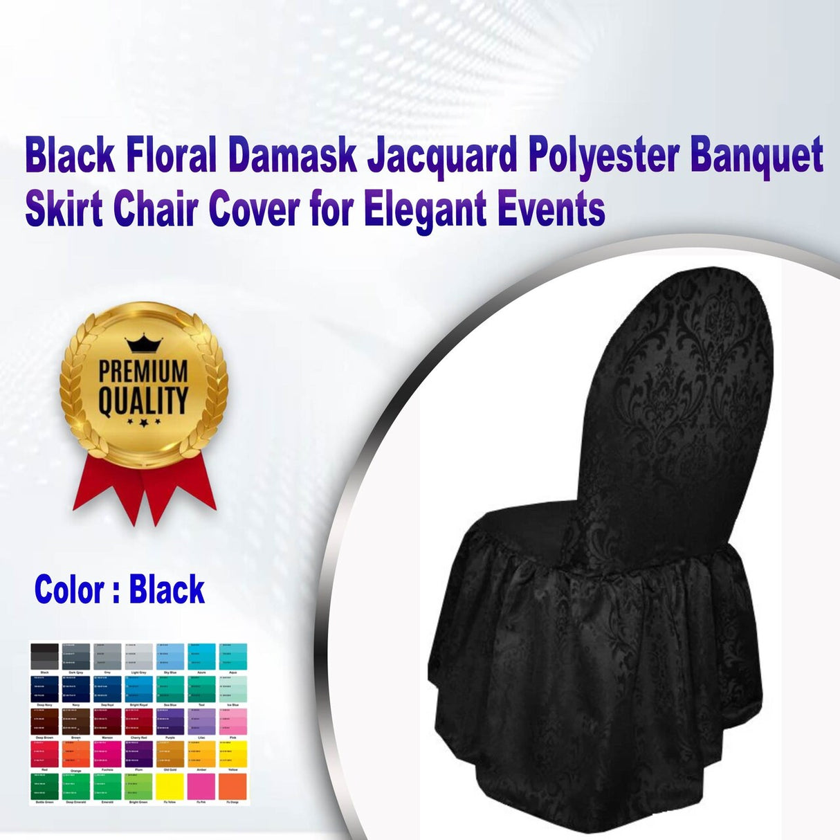 1 Piece Black Floral Damask Jacquard Polyester Banquet Skirt Chair Cover for Elegant Events