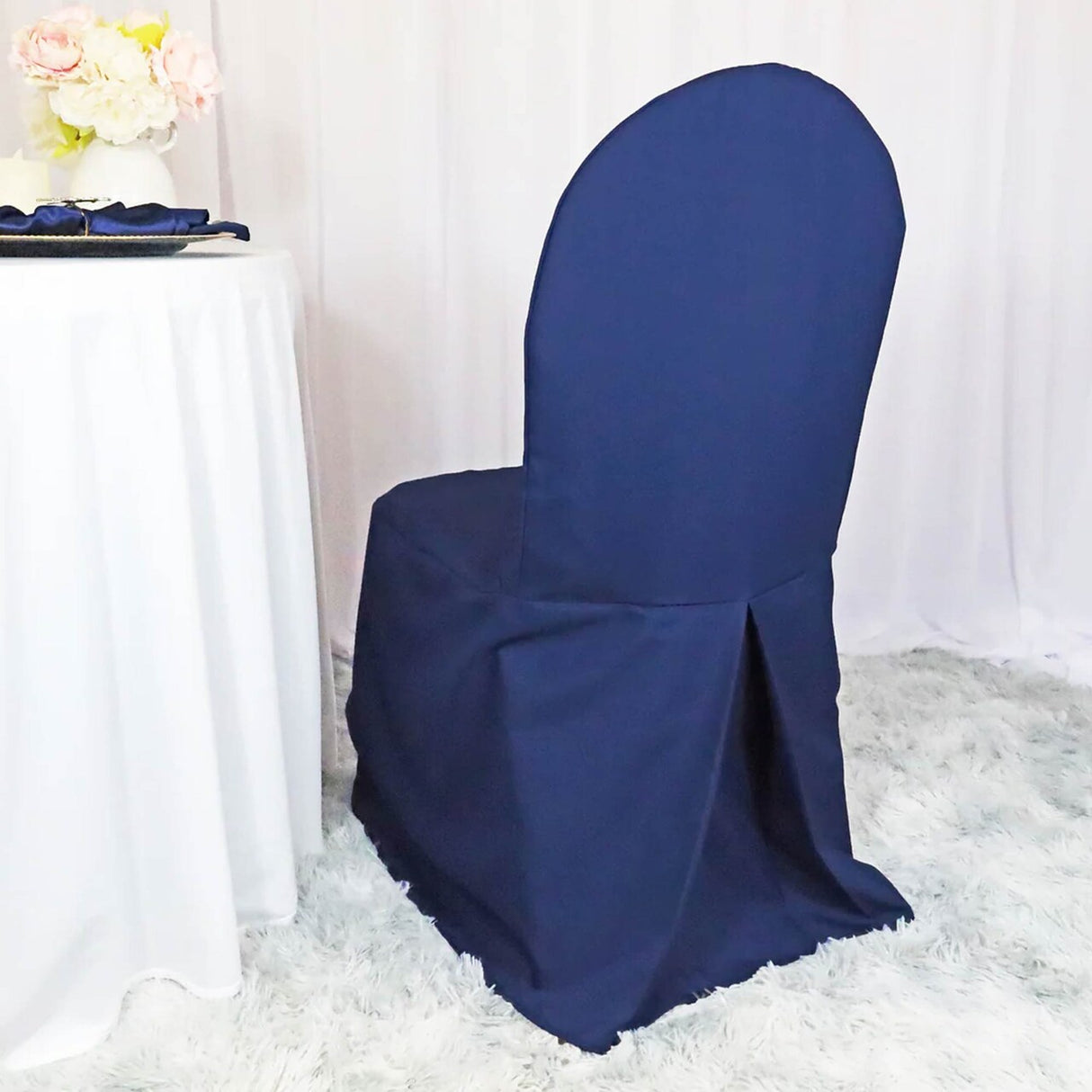 1 Piece Navy Blue Banquet Chair Cover, Polyester Slipcover for Weddings & Events