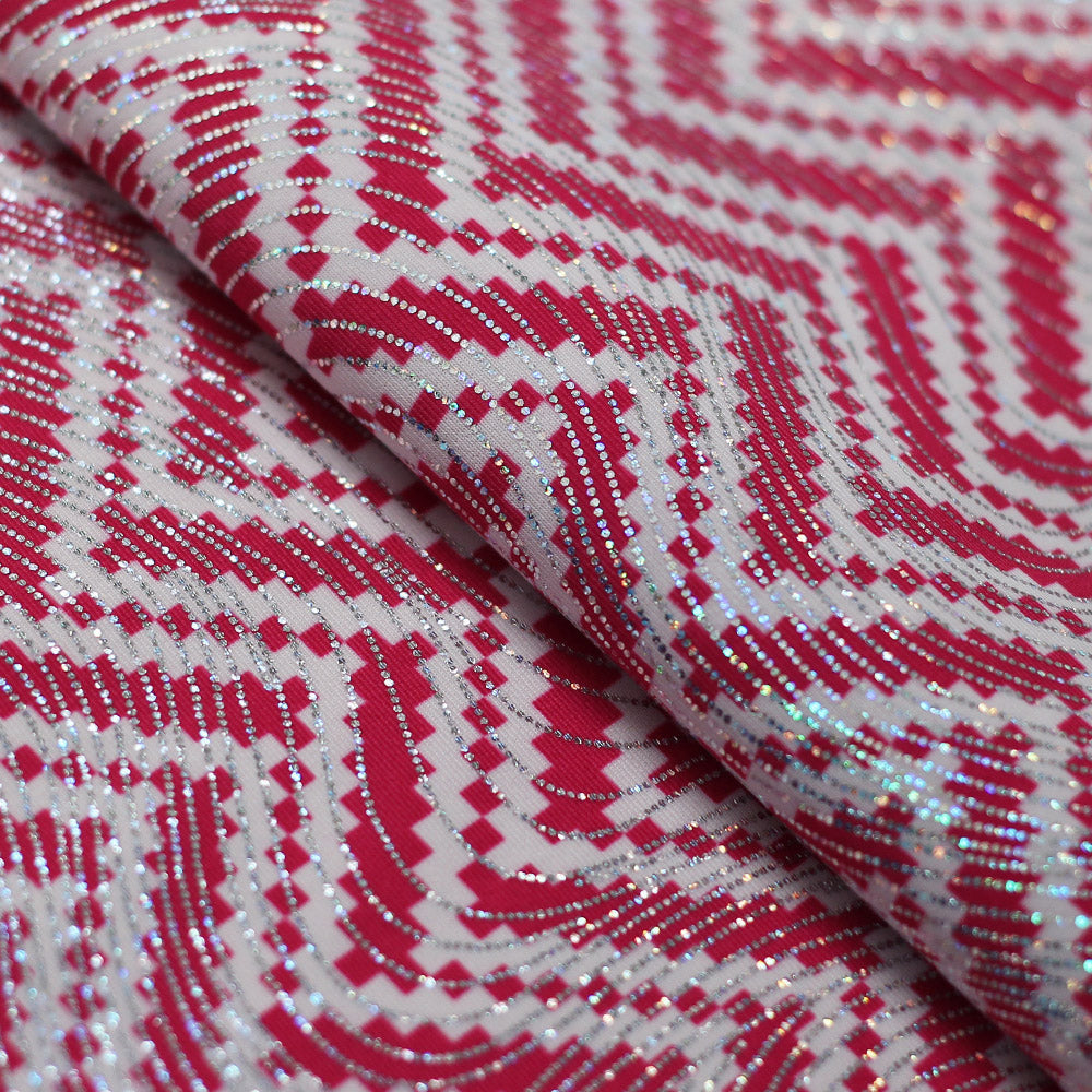 Zig Zag Racer Foil Polyester Spandex Fabric - Sparkly Chevron Foil Print, 58/60" Width (1 Yard)
