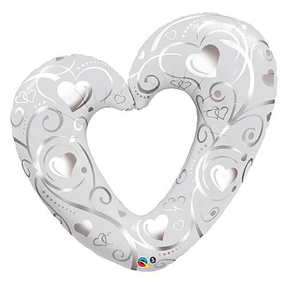 Foil Balloon Hearts & Filigree Pearl White