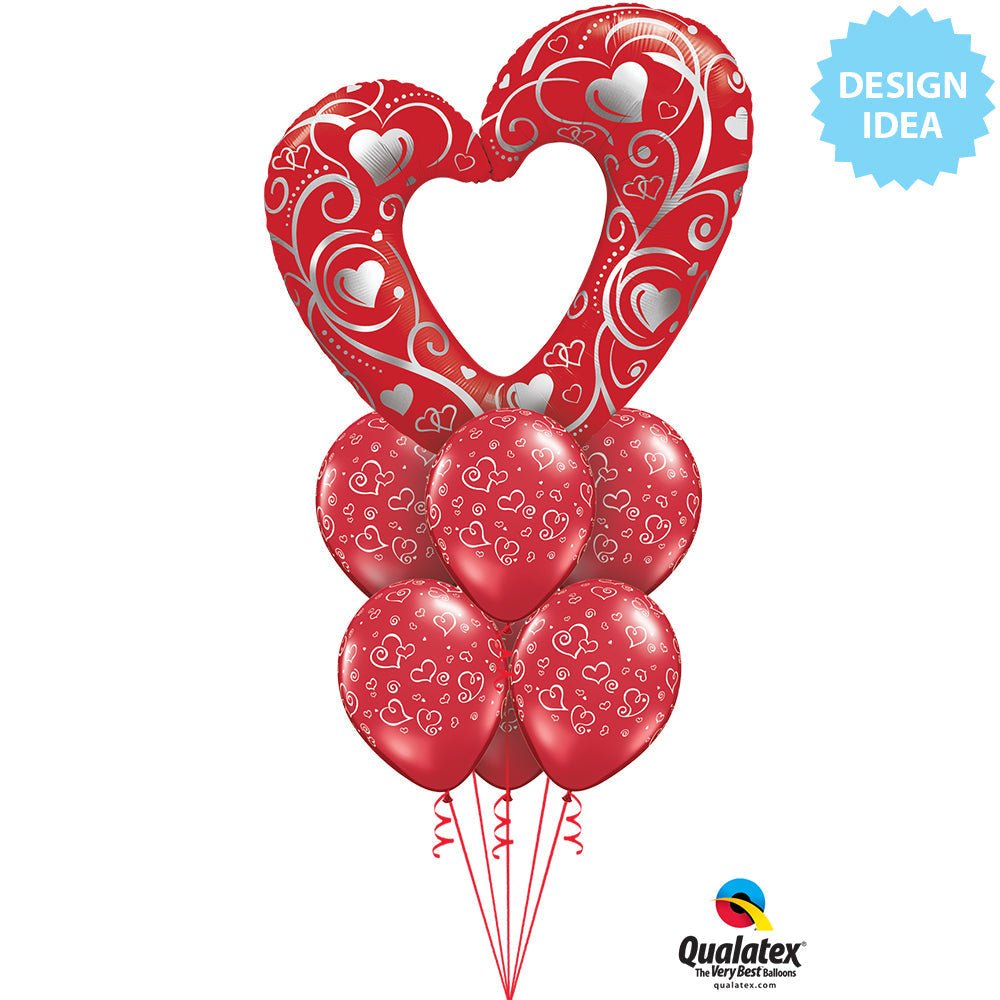 Foil Balloon Hearts & Filigree Red 42 Inch