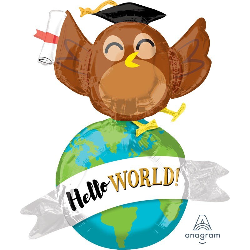 Foil Balloon 42 Inch Hello World Owl